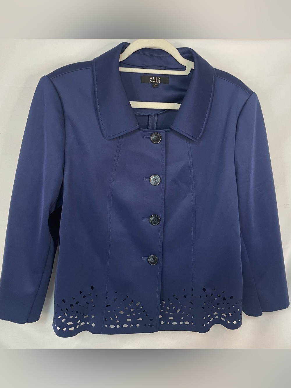 Alex Marie navy blue blazer with the sweetest collar and cut outs.
